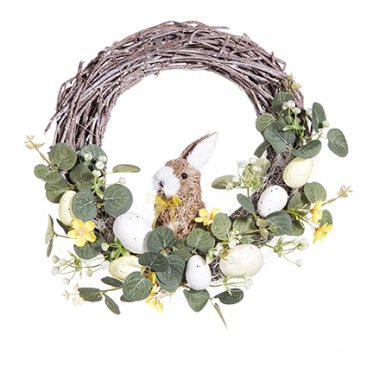 Rattan Easter Wreath With Rabbit And Eggs (32Cm) - Easter - Windyridge Garden Centre