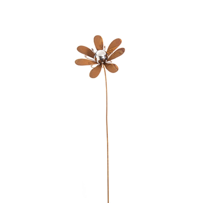 1.05M Patina Metal Daisy Garden Stake With Stainless Steel Ball - Ornaments - Windyridge Garden Centre