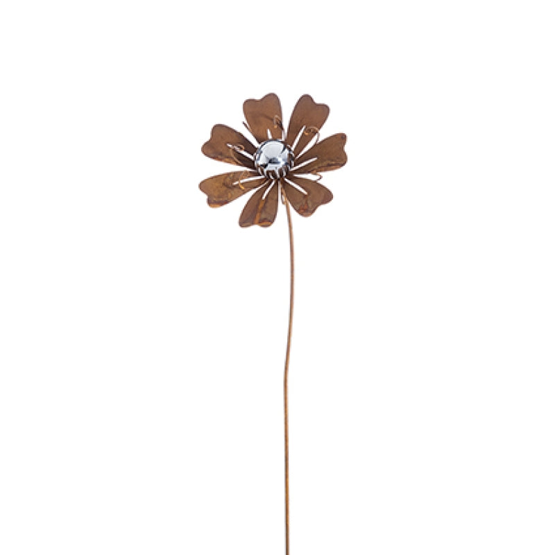 84Cm Patina Metal Flower Garden Stake With Stainless Steel Ball - Ornaments - Windyridge Garden Centre