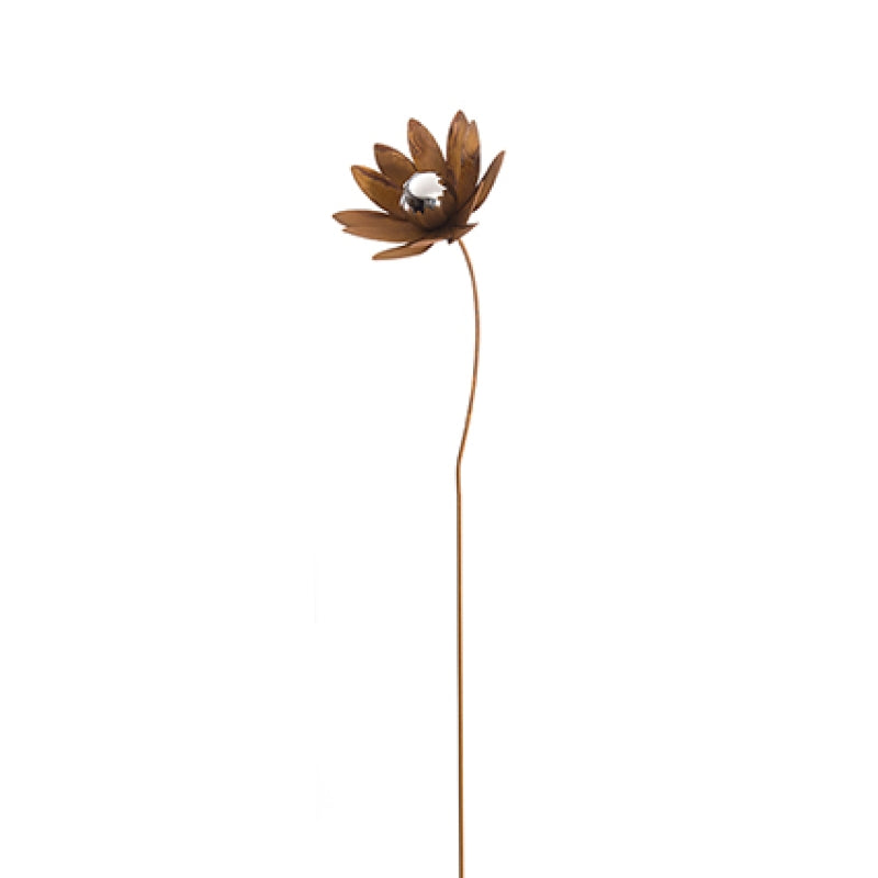 1.19M Patina Metal Lily Garden Stake with Stainless Steel Ball