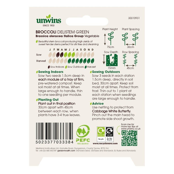 Broccoli Delistem Green - Seed Packets - Windyridge Garden Centre