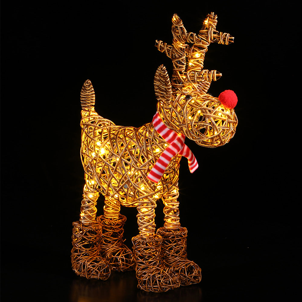 63CM MEDIUM BROWN WICKER RUDOLPH WITH 80 LEDS