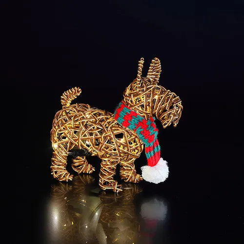 Noma 28cm brown wicker Scottie dog with 30 LEDs, alternate view