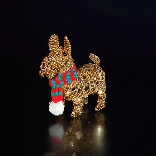 Noma 28cm brown wicker Scottie dog with 30 LEDs