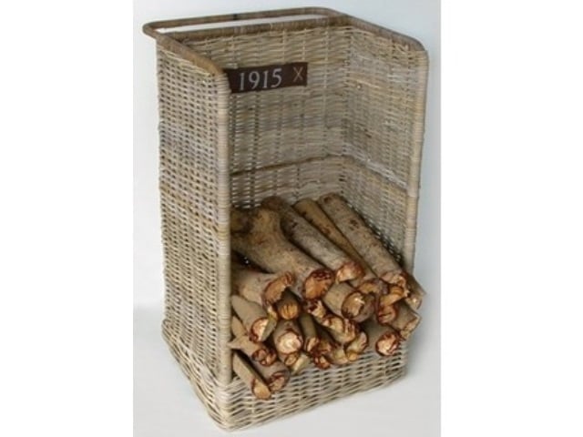 Log Basket Rattan Grey With Wheels 35x45h90cm