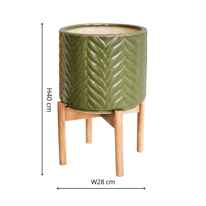 Aspen Chevron Olive Planter H40cm Ø28cm