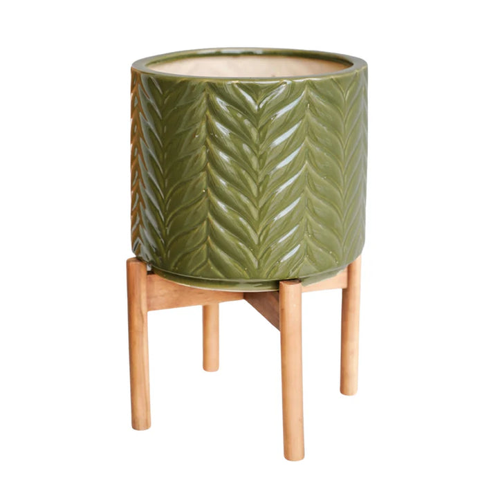 Aspen Chevron Olive Planter H40cm Ø28cm