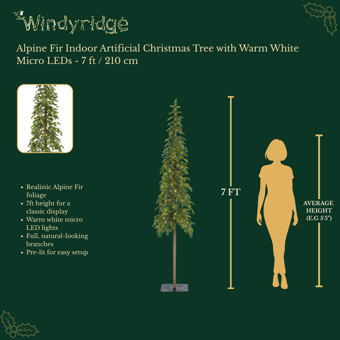 Alpine Fir Indoor Artificial Christmas Tree with Warm White Micro LEDs - 7 ft / 210 cm