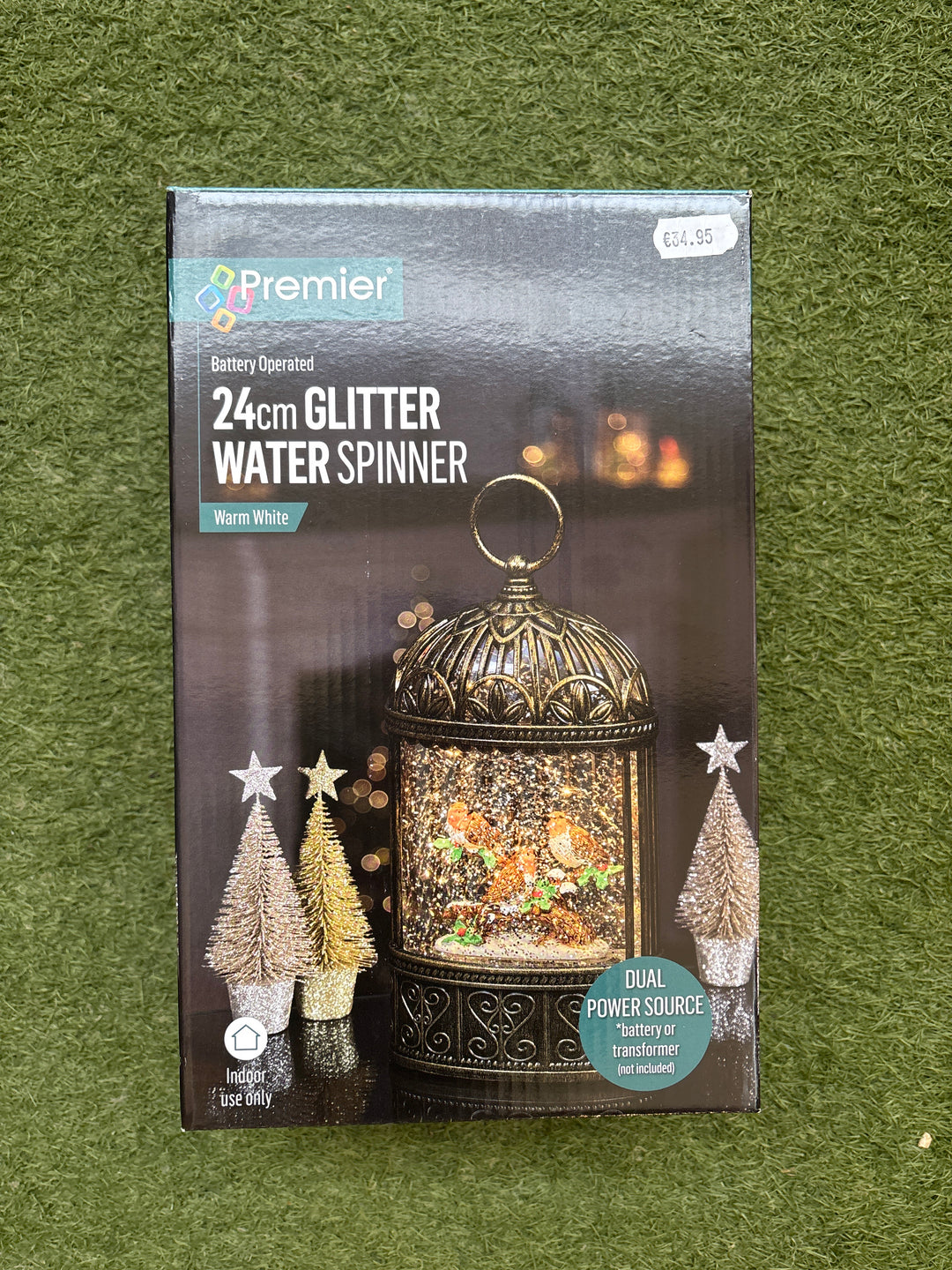 24cm BO Lit Robin Scene Water Spinner with Warm White LEDs