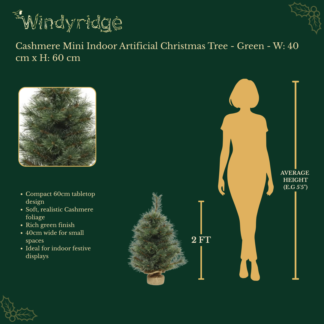 Cashmere Mini Indoor Artificial Christmas Tree - Green - W: 40 cm x H: 60 cm