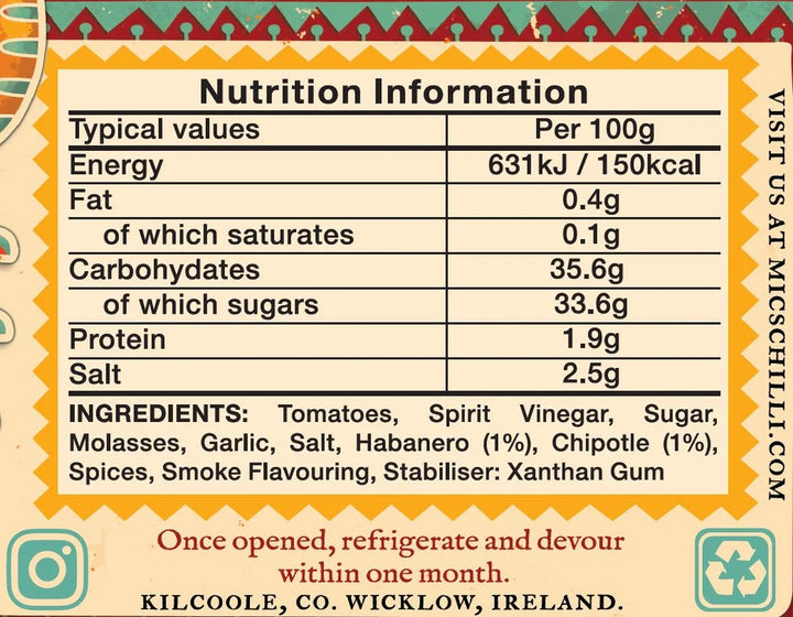 Nutrition information label with ingredients list on a decorative background