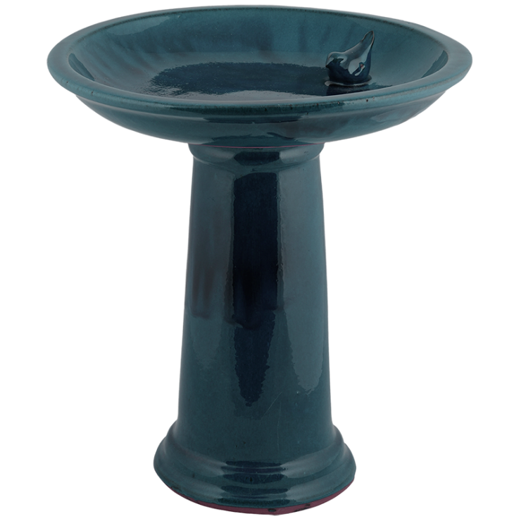 Birdbath on foot ceramic blue