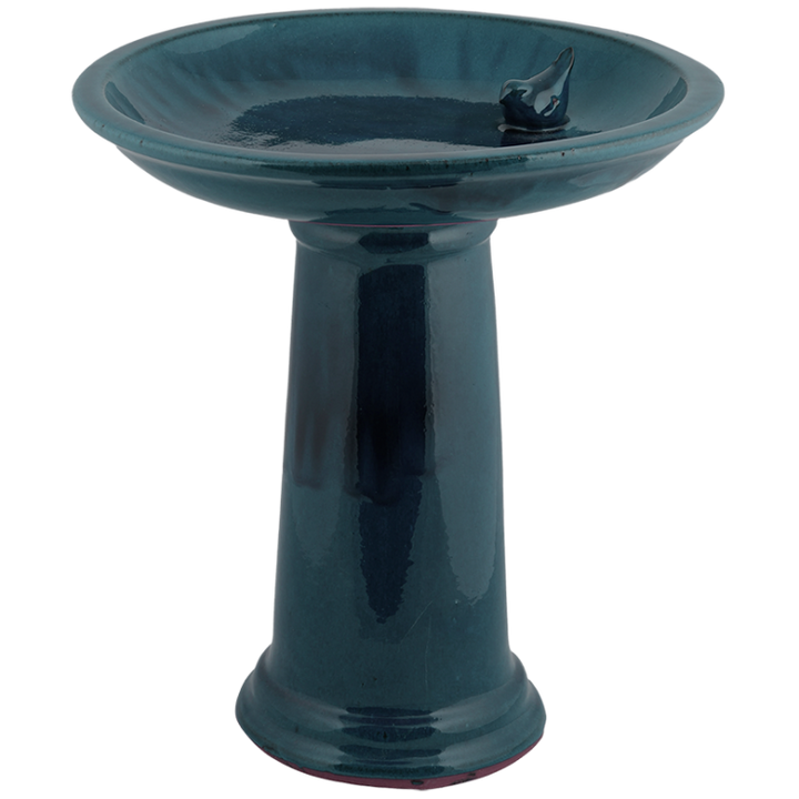 Birdbath on foot ceramic blue
