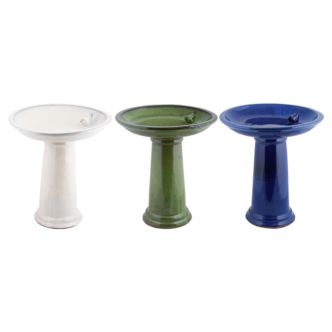 Bird bath ceramic on foot petrol