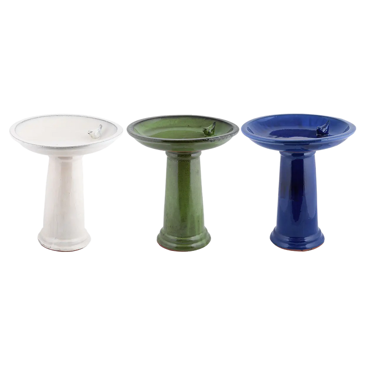 Bird bath ceramic on foot petrol