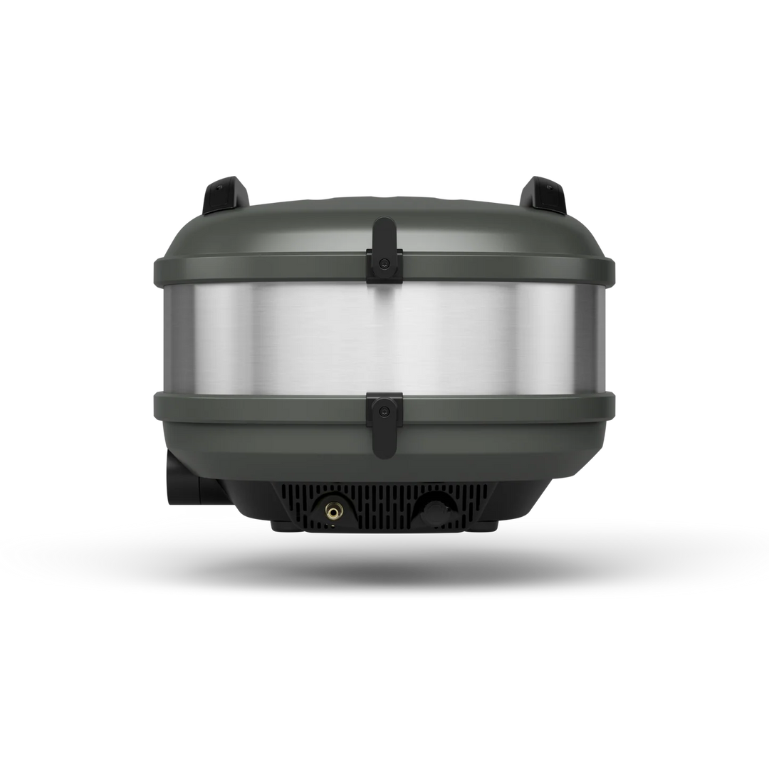 The back of a Gozney thread pizza oven on a white background