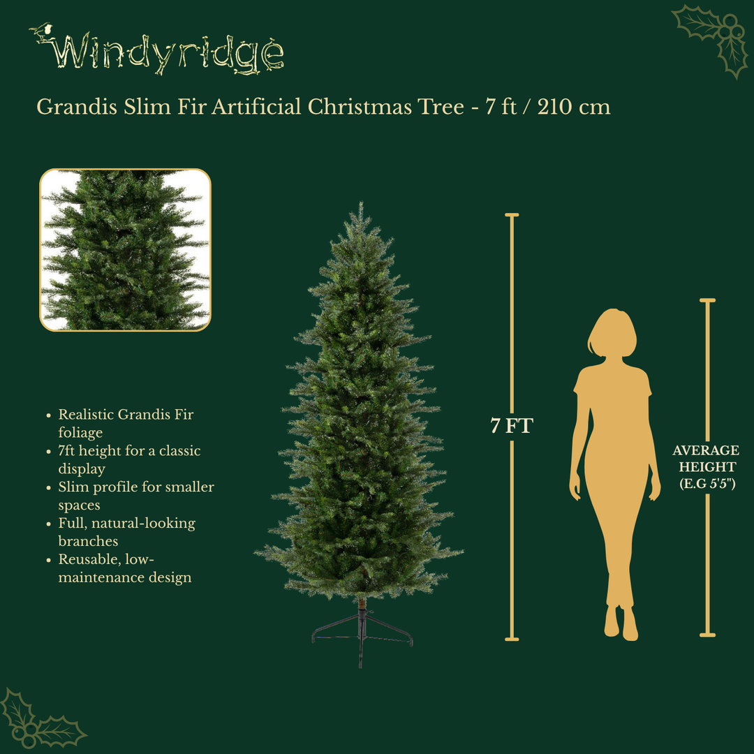 Grandis Slim Fir Artificial Christmas Tree - 7 ft / 210 cm