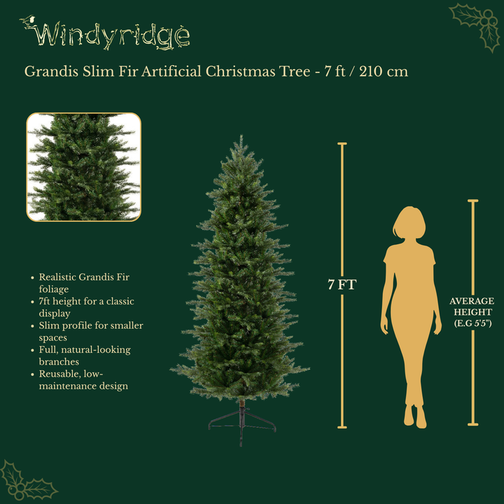 Grandis Slim Fir Artificial Christmas Tree - 7 ft / 210 cm
