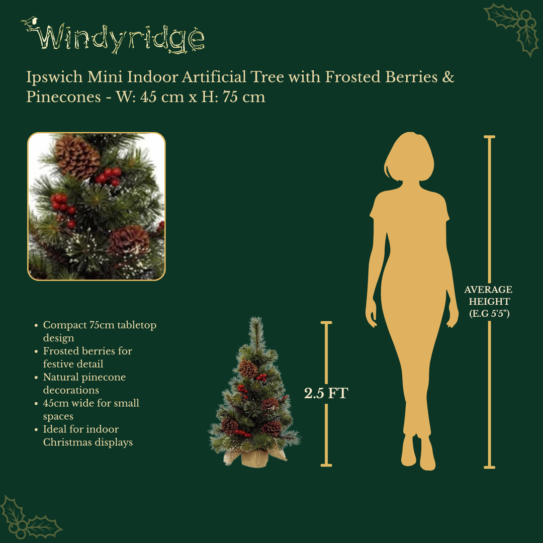 Ipswich Mini Indoor Artificial Christmas Tree with Frosted Berries & Pinecones - W: 45 cm x H: 75 cm