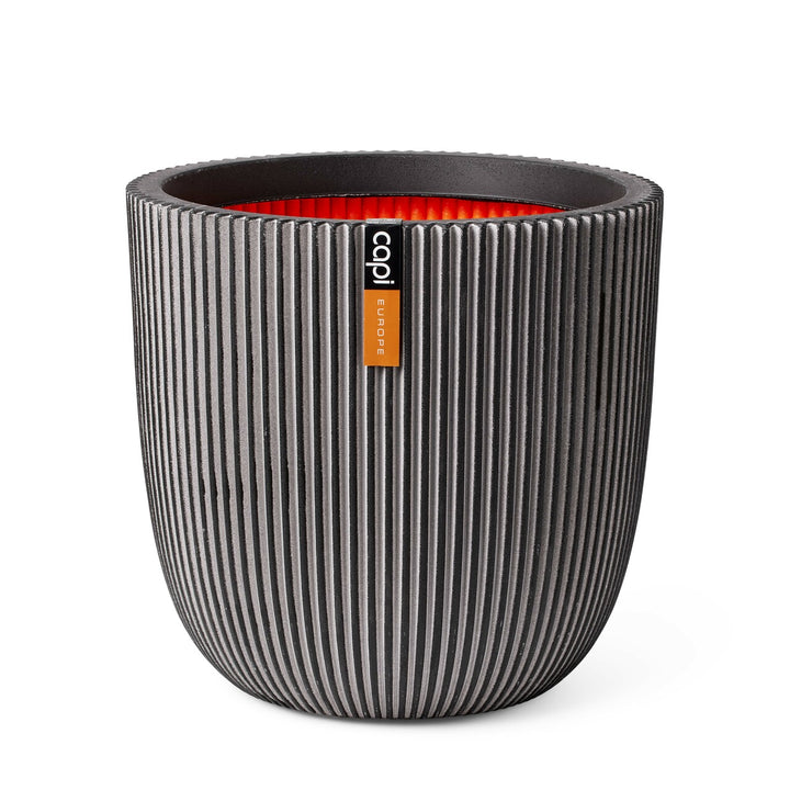Capi Nature Groove round planter in Anthracite