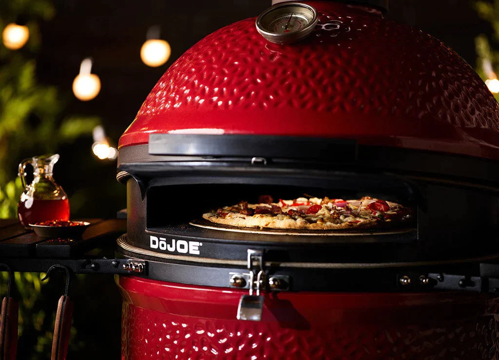 Front view of a DoJoe in a Kamado joe barbecue