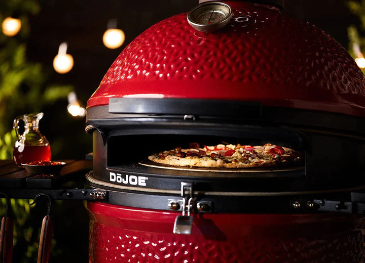 Front view of a DoJoe in a Kamado joe barbecue