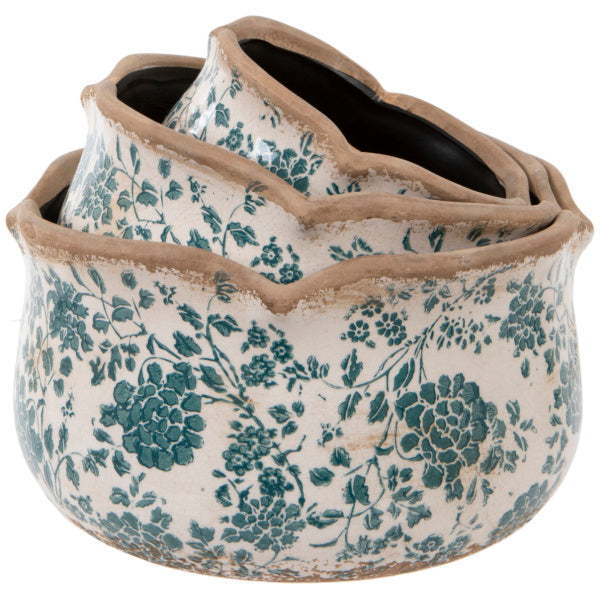 Round Scallop Pot Green Floral