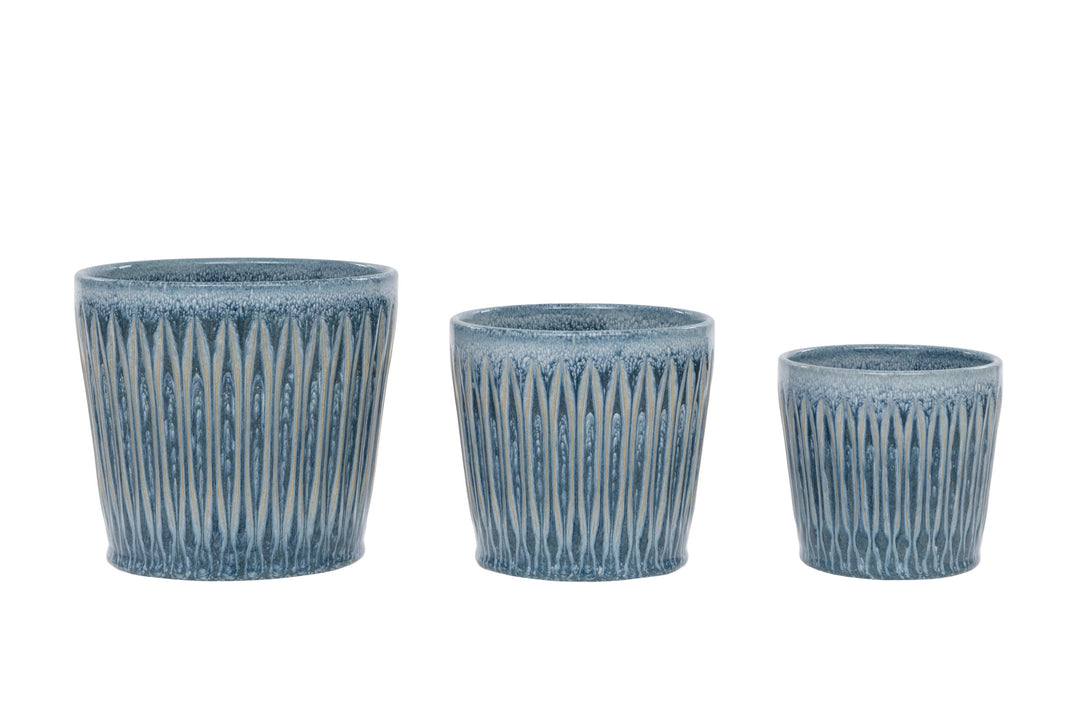 Ribbed Blue Planter L