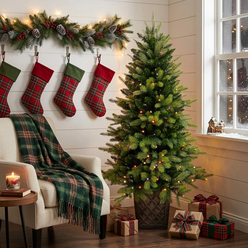 Oakley Fir Potted Pre-Lit Artificial Christmas Tree with 150 Warm White LEDs (8 Functions) - 4.5 ft