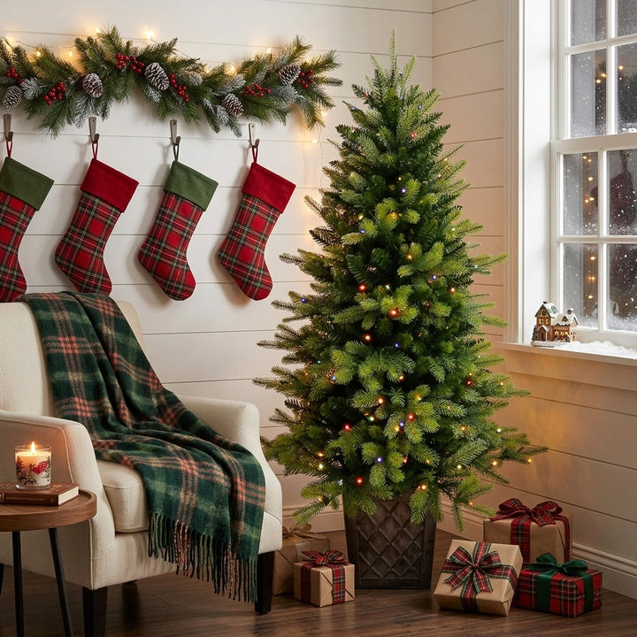 Oakley Fir Potted Pre-Lit Artificial Christmas Tree with 150 Warm White LEDs (8 Functions) - 4.5 ft