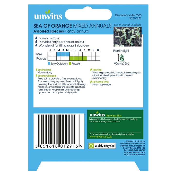 Unwins Sea Of Orange Mixed Annuals - Seed Packets - Windyridge Garden Centre