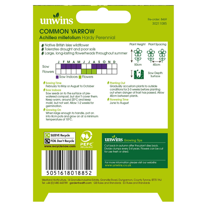 Nh Common Yarrowflower - New 2023 - Seed Packets - Windyridge Garden Centre