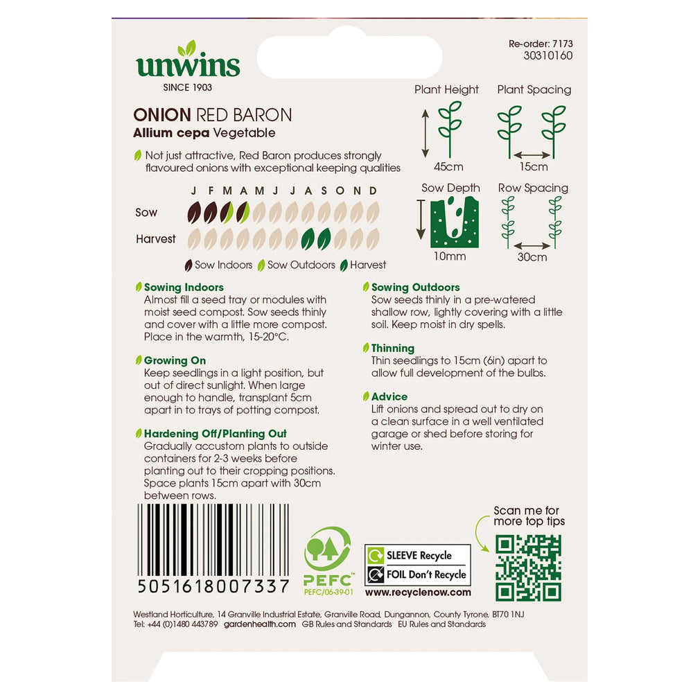 Onion Red Baron - Seed Packets - Windyridge Garden Centre