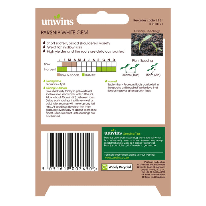 Parsnip White Gem - Seed Packets - Windyridge Garden Centre
