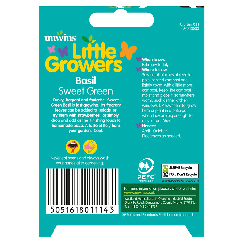 Little Growers Basil Sweet - Seed Packets - Windyridge Garden Centre
