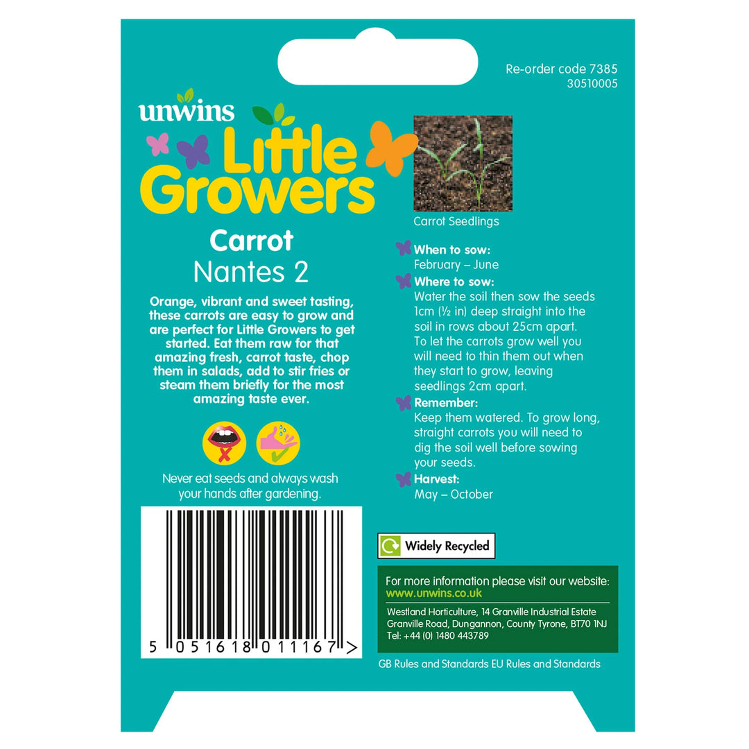 Little Growers Carrot Nantes 2 - Seed Packets - Windyridge Garden Centre