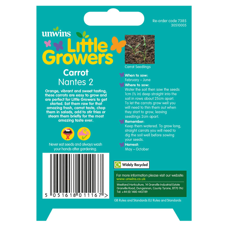Little Growers Carrot Nantes 2 - Seed Packets - Windyridge Garden Centre