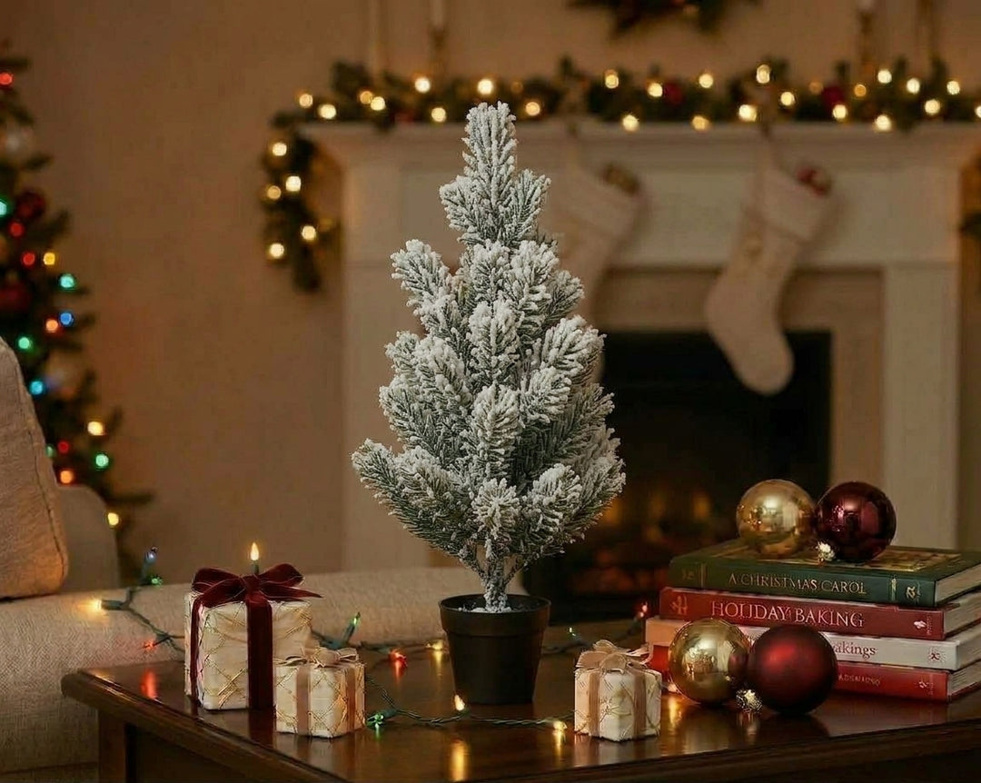 Potted Iced Pine Artificial Christmas Tree in Black Planter - 52 cm