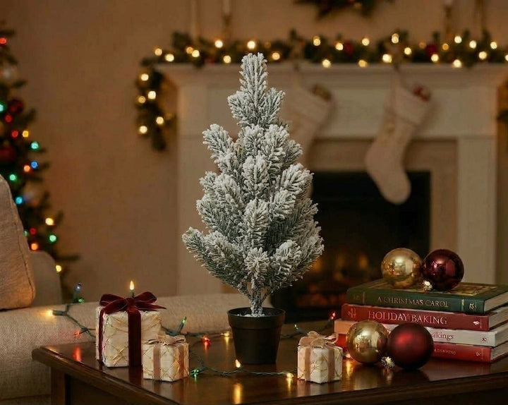 Potted Iced Pine Artificial Christmas Tree in Black Planter - 52 cm