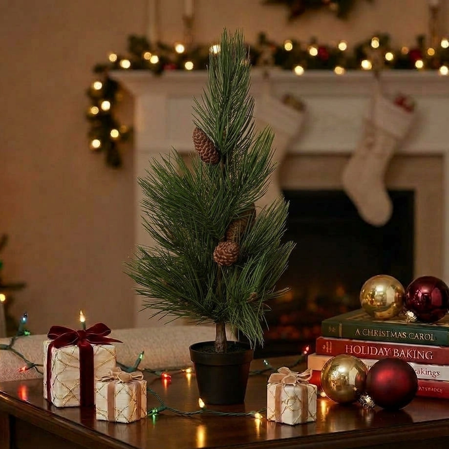 Potted Pine Cone Artificial Christmas Tree - Green - 68 cm