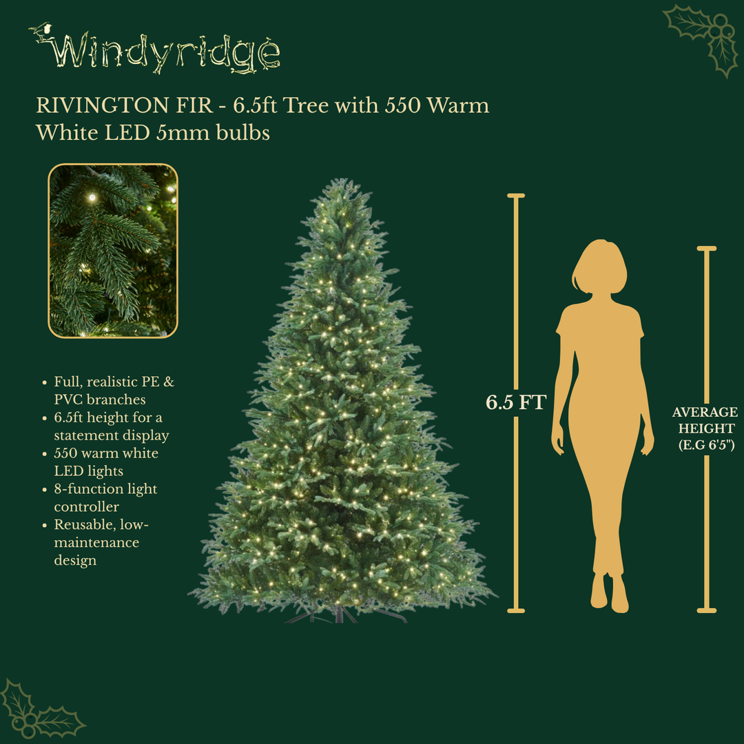 Rivington Fir Artificial Christmas Tree with 550 Warm White LEDs - 6.5 ft