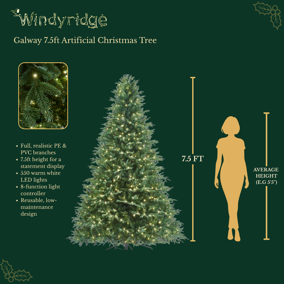 Rivington Fir Artificial Christmas Tree with 750 Warm White LEDs - 7.5 ft