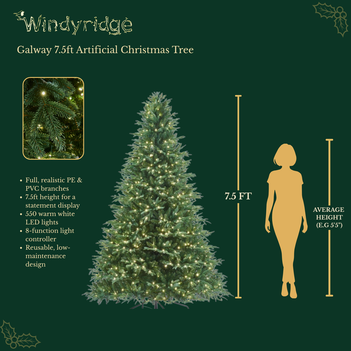 Rivington Fir Artificial Christmas Tree with 750 Warm White LEDs - 7.5 ft