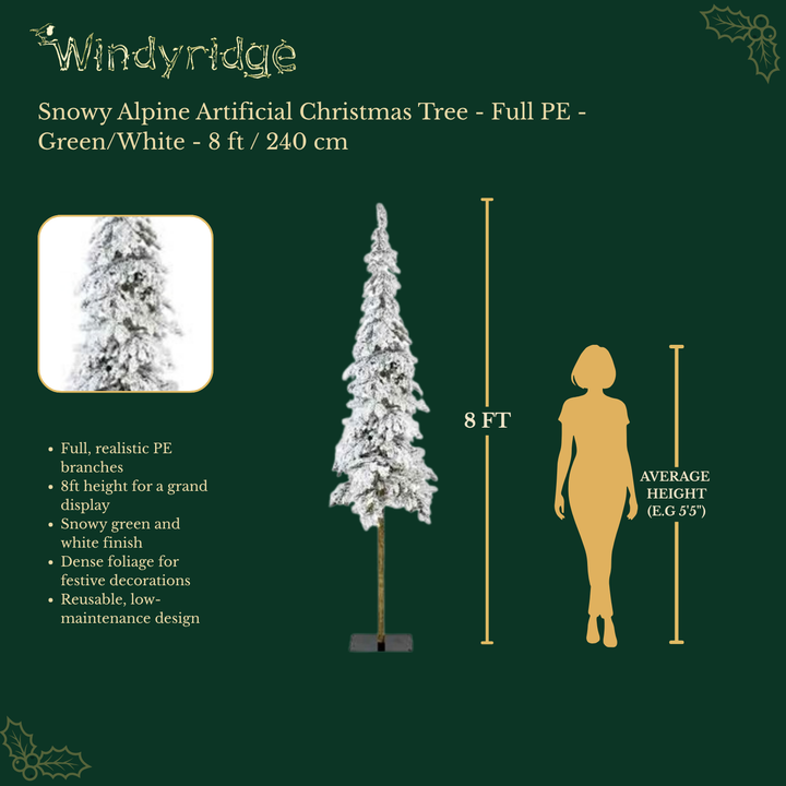 Snowy Alpine Artificial Christmas Tree - Green & White - 8 ft / 240 cm