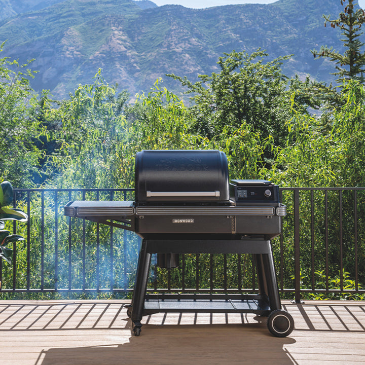 A forest view in Ireland of a Traeger Ironwood Barbecue