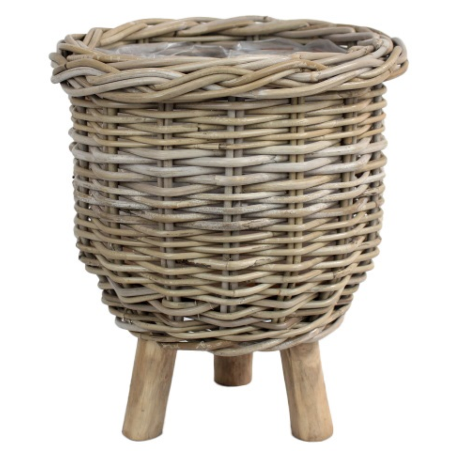 Basket On Legs Rattan Grey d41h54cm