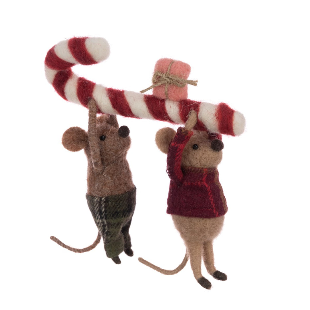 FELT Mice W/Candy Cane 16cm