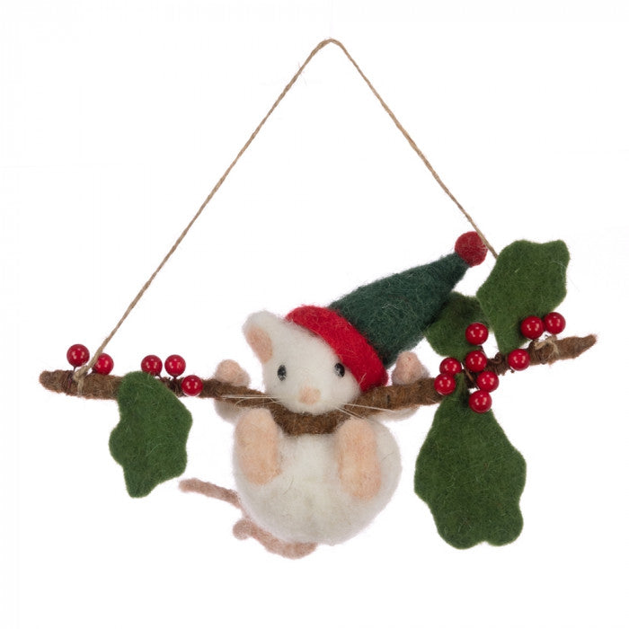 FELT Mouse Hanging From Branch