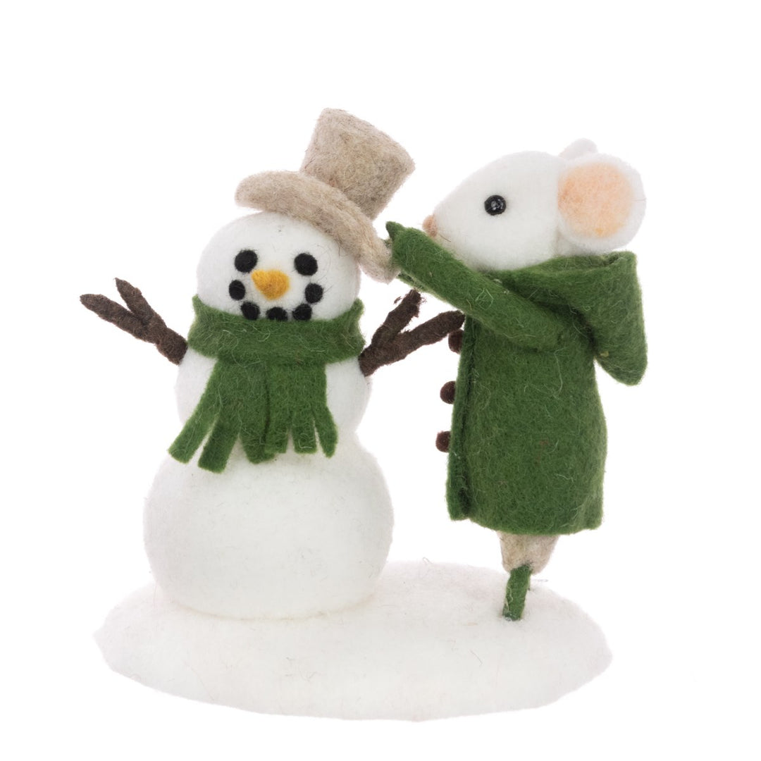 FELT Mouse With Snowman 15cm