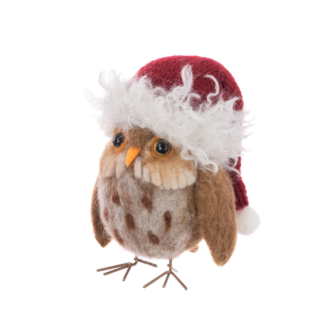 FELT Owl In Santa Hat 14cm